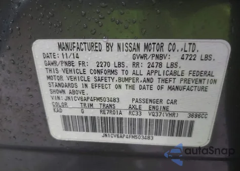 2015 Infiniti Q40 z USA, uszkodzony, nr VIN JN1CV6AP4FM503483